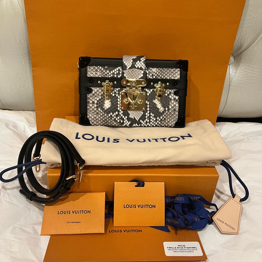 NEW LOUIS VUITTON PETITE MALLE HANDBAG PYTHON GOLD HARDWARE